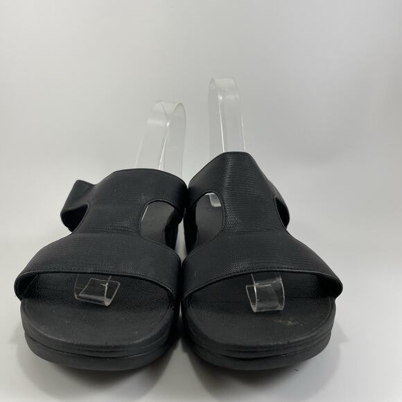 Fitflop H Bar Slide Sandals Womens Size 7 Black Leather Slip On Comfort Open Toe - Picture 2 of 9